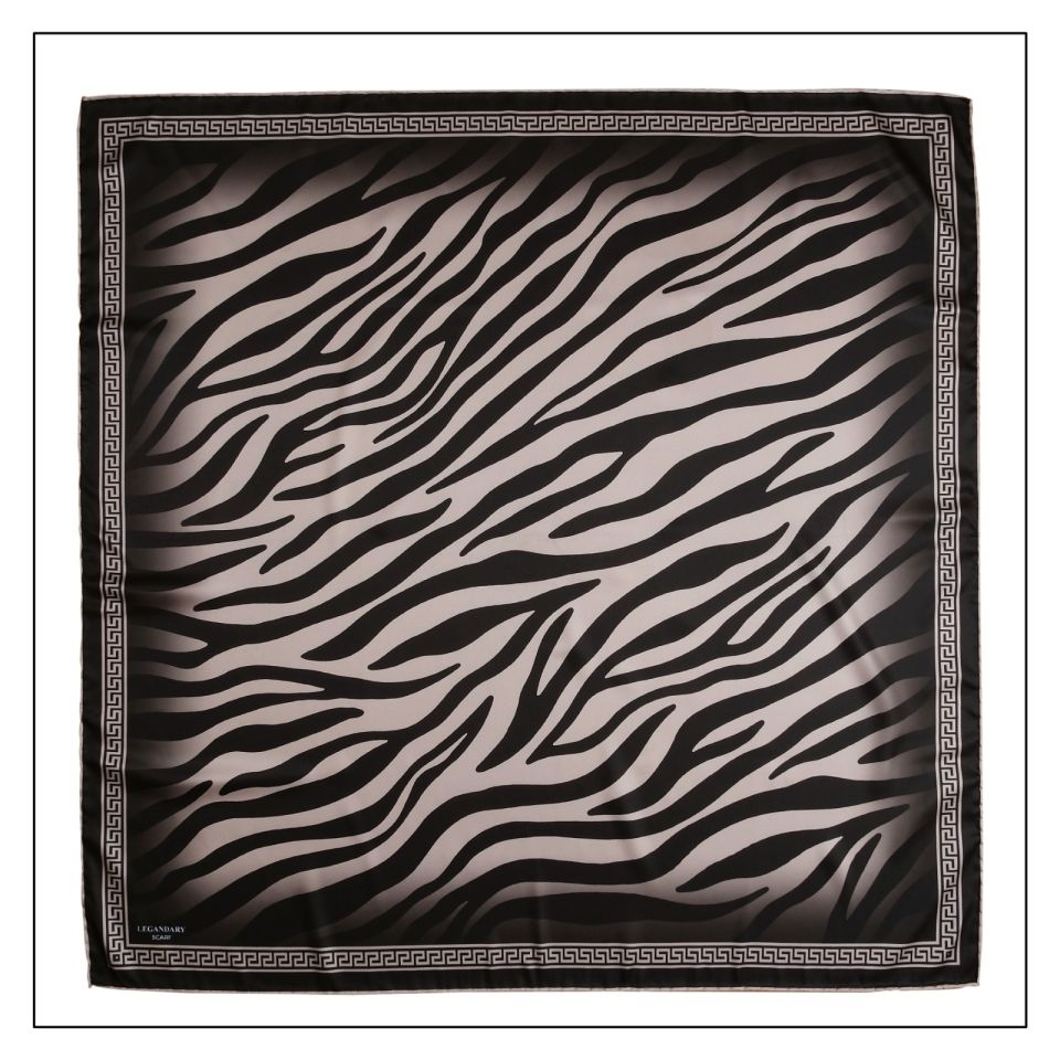 Alcan Avm Legandary Scarf  Zebra desenli Siyah Krem Desenli Eşarp