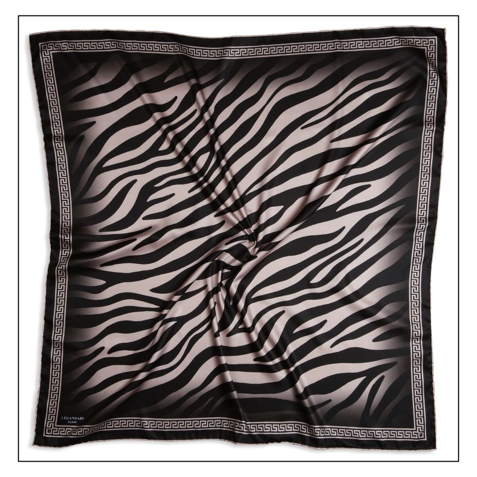 Alcan Avm Legandary Scarf  Zebra desenli Siyah Krem Desenli Eşarp