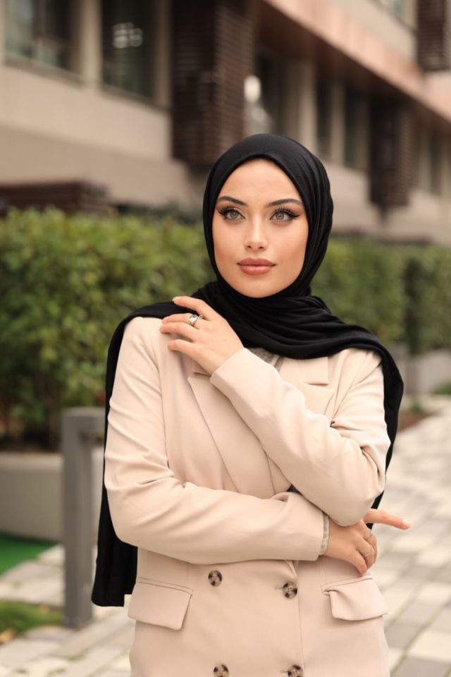 Tesettür Penye Şal Hijap Modeli - Siyah TYC00355923686