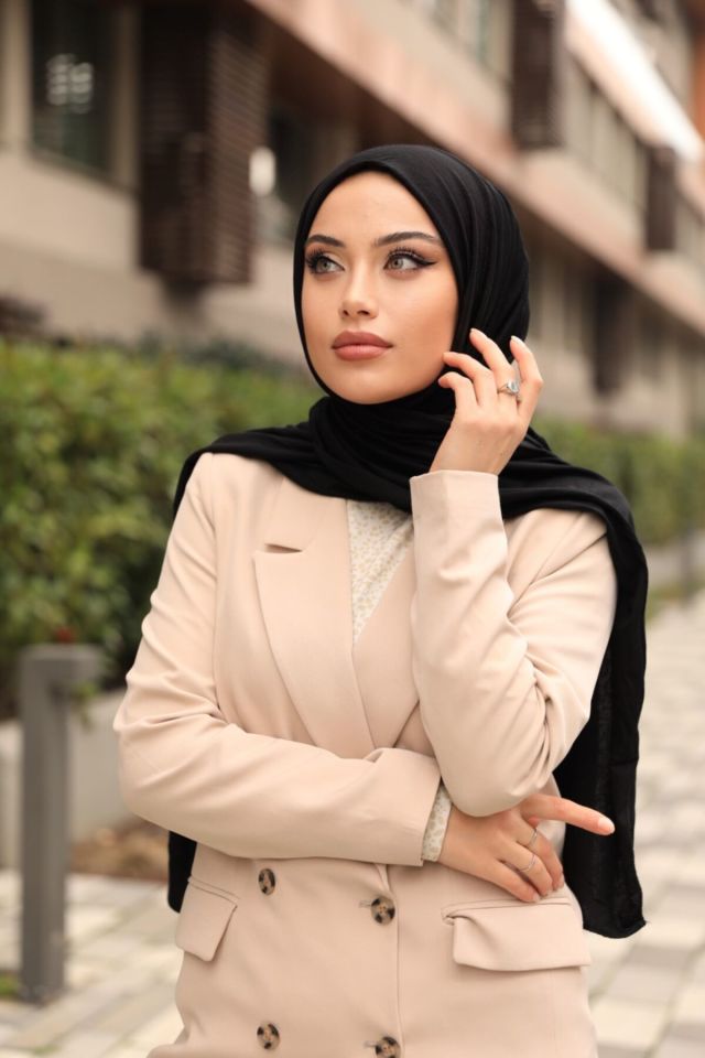 Tesettür Penye Şal Hijap Modeli - Siyah TYC00355923686