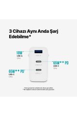 Ttec 2SCG03B SmartCharger Trio GAN 65W 2 USB-C+USB-A PD Seyahat Hızlı Şarj Aleti
