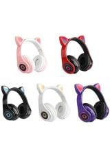 Lennox Kedi Kablosuz Kulaküstü Bluetooth Led Işıklı Cat Rgb Stereo Kulaklık Kırmızı