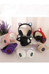 Lennox Kedi Kablosuz Kulaküstü Bluetooth Led Işıklı Cat Rgb Stereo Kulaklık Kırmızı