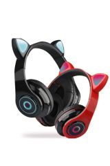 Lennox Kedi Kablosuz Kulaküstü Bluetooth Led Işıklı Cat Rgb Stereo Kulaklık Kırmızı