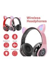 Lennox Kedi Kablosuz Kulaküstü Bluetooth Led Işıklı Cat Rgb Stereo Kulaklık Kırmızı