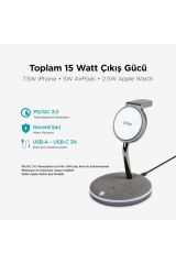 Ttec 2KS20 AirCharger Trio M MagSafe Uyumlu 3’ü 1 Arada iPhone + Apple Watch + AirPods Kablosuz Hızlı Şarj Standı