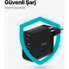 Ttec 2SCG03S SmartCharger Trio GAN 65W 2 USB-C+USB-A PD Seyahat Hızlı Şarj Aleti