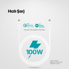 Ttec 2DK49B USB-C - USB-C 150cm 100W PD/QC Hızlı Şarj/Data Kablosu Beyaz