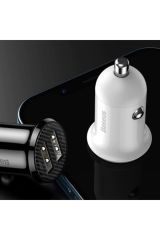 Baseus Grain Pro Dual USB 4.8A Max Çıkışlı Hızlı Araç Şarj Başlık Beyaz