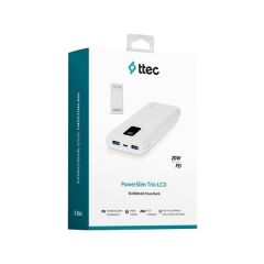 Ttec 2BB202B PowerSlim Trio LCD 10.000mAh PD 22,5W Dahili Kablolu Taşınabilir Şarj Aleti / Powerbank