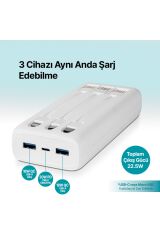 Ttec 2BB203B PowerSlim Trio LCD 20.000mAh PD 22,5W Dahili Kablolu Taşınabilir Şarj Aleti / Powerbank