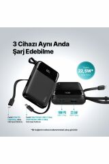 Ttec 2BB215S ReCharger Pro LCD 10.000 mAh PD 22,5W Lightning ve USB-C Dahili Kablolu Taşınabilir Hızlı Şarj Aleti