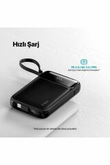 Ttec 2BB215S ReCharger Pro LCD 10.000 mAh PD 22,5W Lightning ve USB-C Dahili Kablolu Taşınabilir Hızlı Şarj Aleti