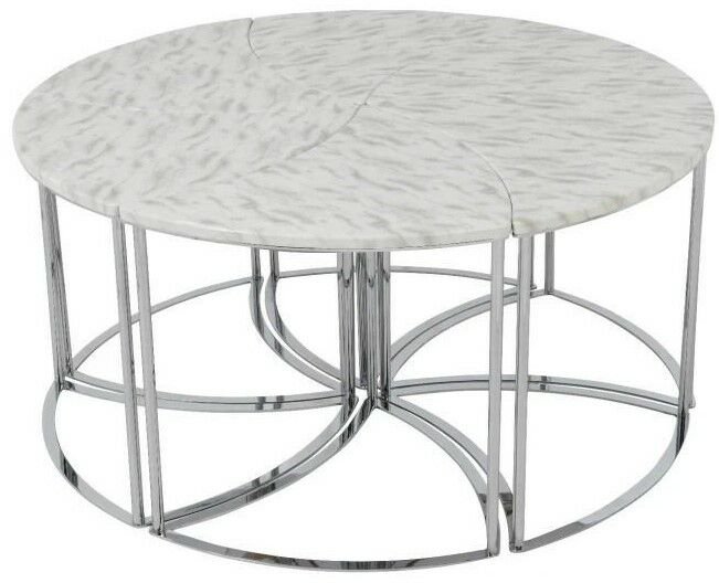 6 Lüks MDF/Gümüş Parçalı Kristal Sehpa Takımı