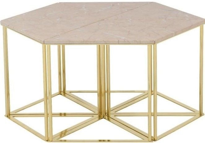 6 Lüks MDF / Altın Parçalı Neo Altıgen Sehpa Seti
