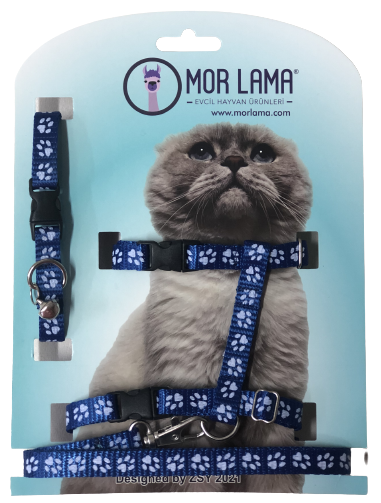Kedi Göğüs Tasması Mavi Patili