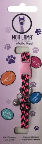 Kedi Boyun Tasması Lastikli Pembe Siyah