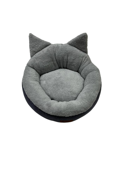 Kedi Kulaklı Simit Yatak Gri