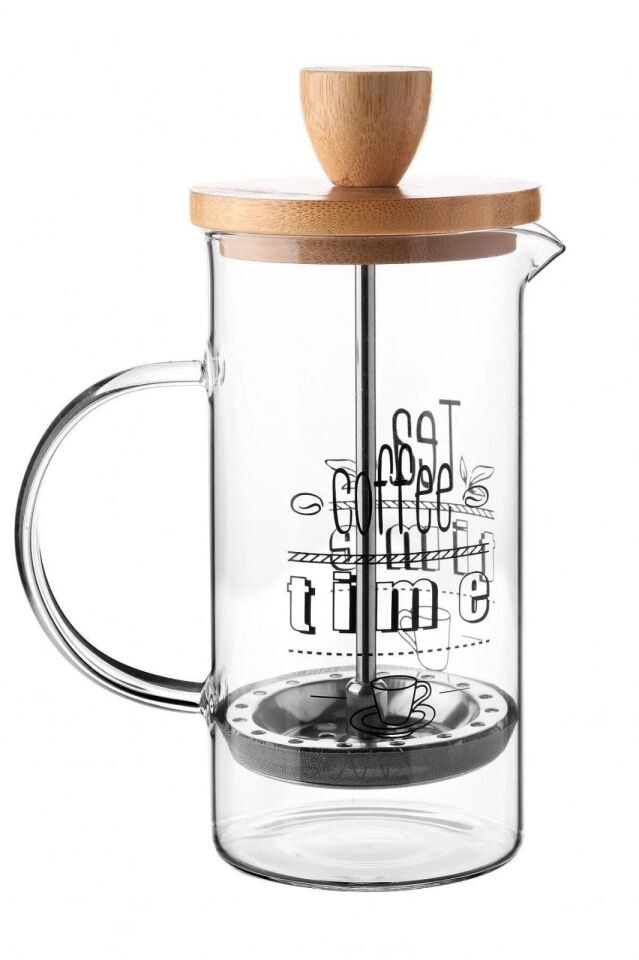 French Press Bambu Kapaklı Kahve Çay Demleme 600 ml