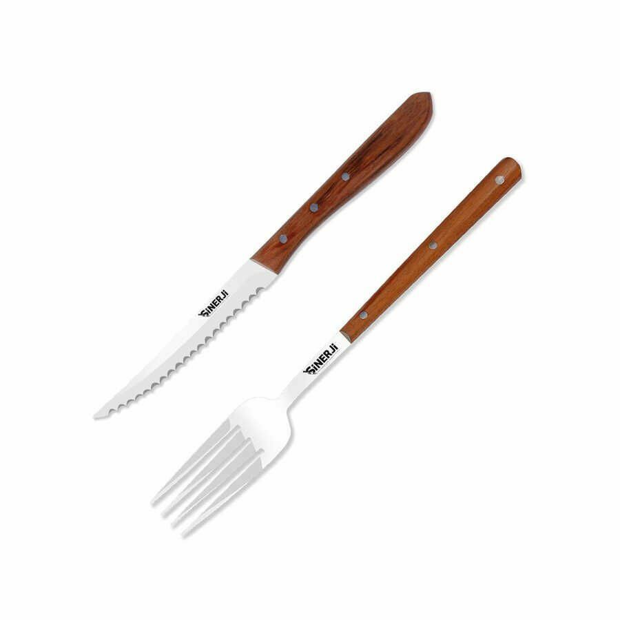 Wooden Venge Saplı Steak Çatal ve Bıçağı 13 Cm