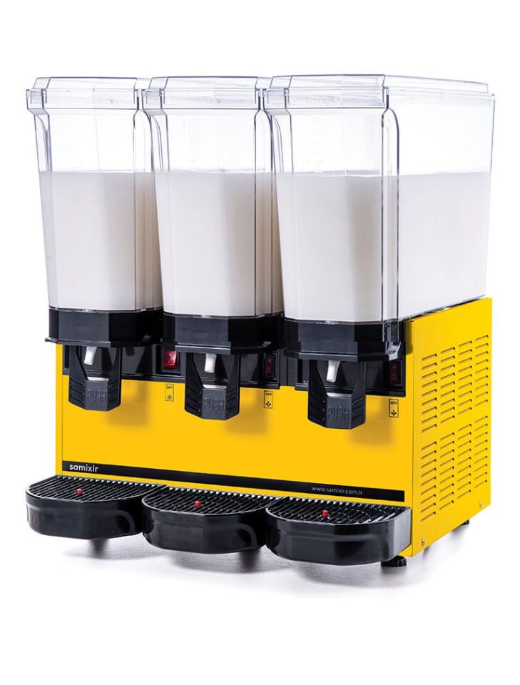 SAMIXIR Klasik Triple Karıştırıcılı Soğuk İçecek Dispenseri 20 L + 20 L + 20 L Sarı 60.MMMY