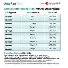 Renault Megane 2, 3, Twingo 2, Vel Satis için Plaka Lambası