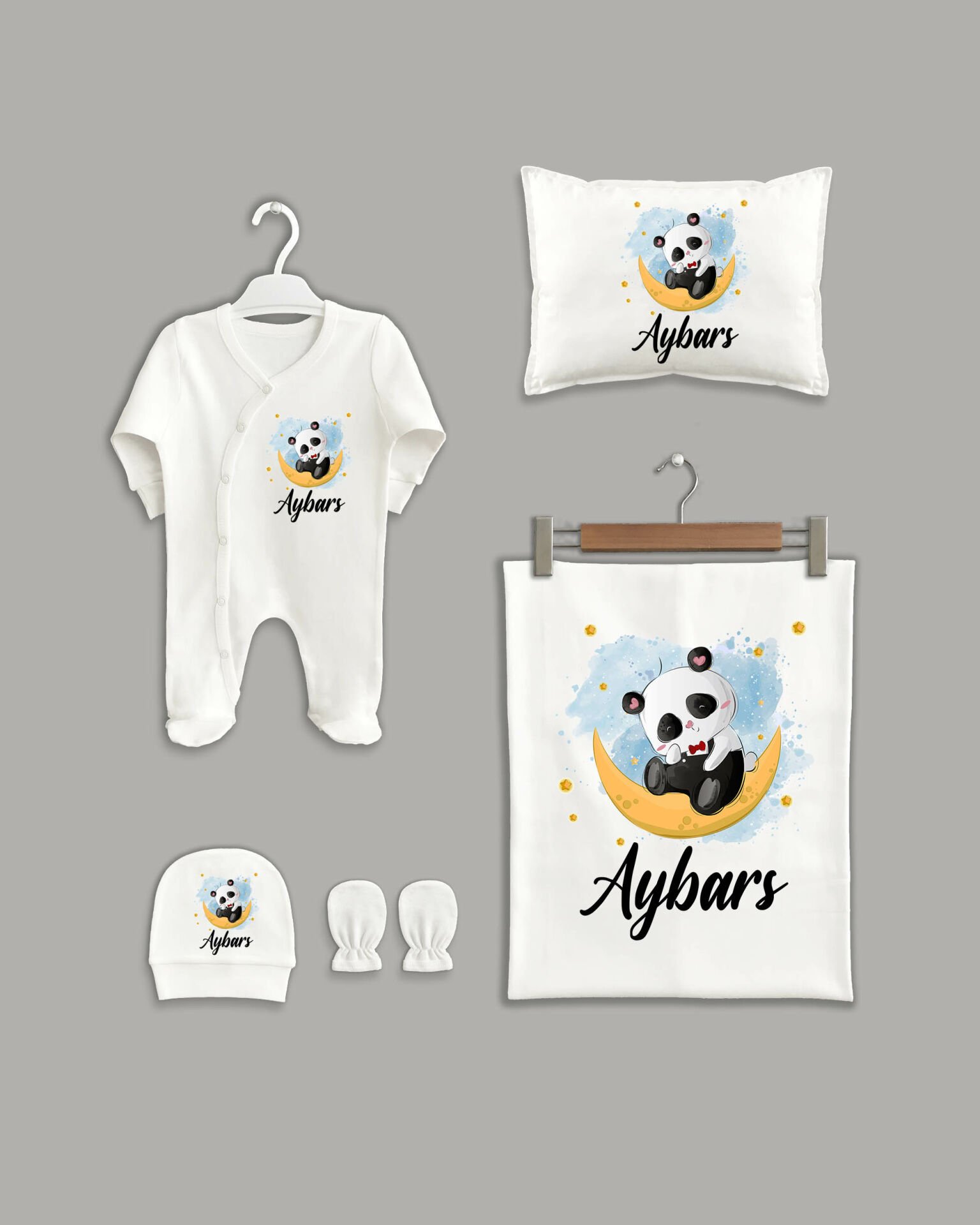 Sevimli Panda Temalı 5'li Organik İsme Özel Hastane Çıkışı