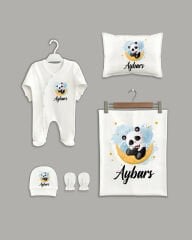 Sevimli Panda Temalı 5'li Organik İsme Özel Hastane Çıkışı
