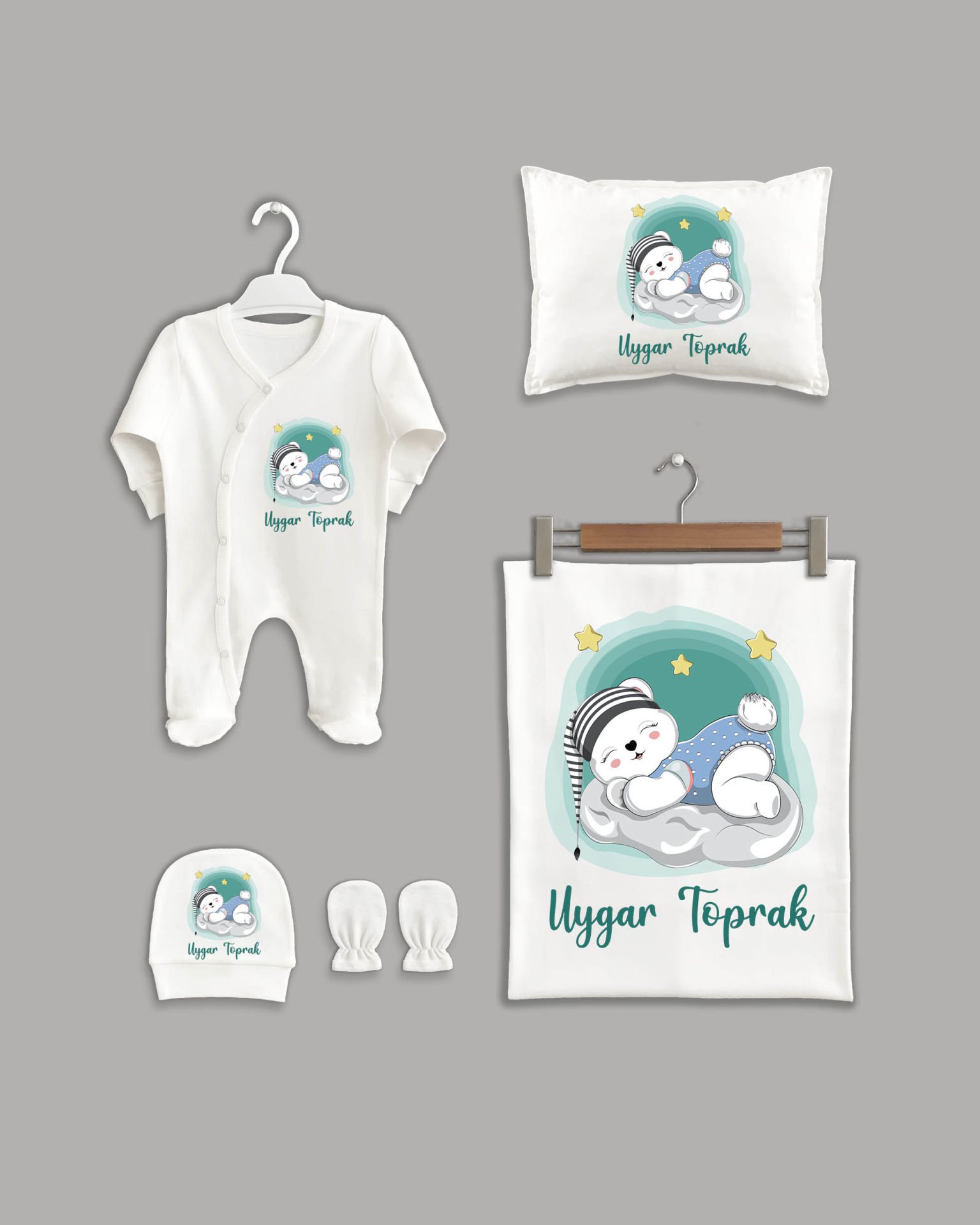 Uykucu Ayıcık Modeli  5'li Organik İsme Özel Hastane Çıkışı