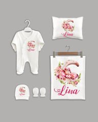 Ayda Uyuyan Unicorn Modeli 5'li Organik İsme Özel Hastane Çıkışı
