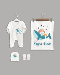Balık Üstünde Ayıcık Desenli 4'lü Organik İsme Özel Hastane Çıkışı