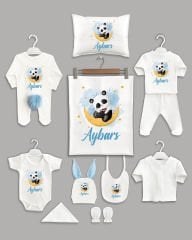 Ay Üstünde Sevimli Panda Modeli Ponponlu 11'li Organik İsme Özel Hastane Çıkışı