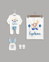 Balonlu Fil Modeli Ponponlu 4'lü Organik İsme Özel Hastane Çıkışı