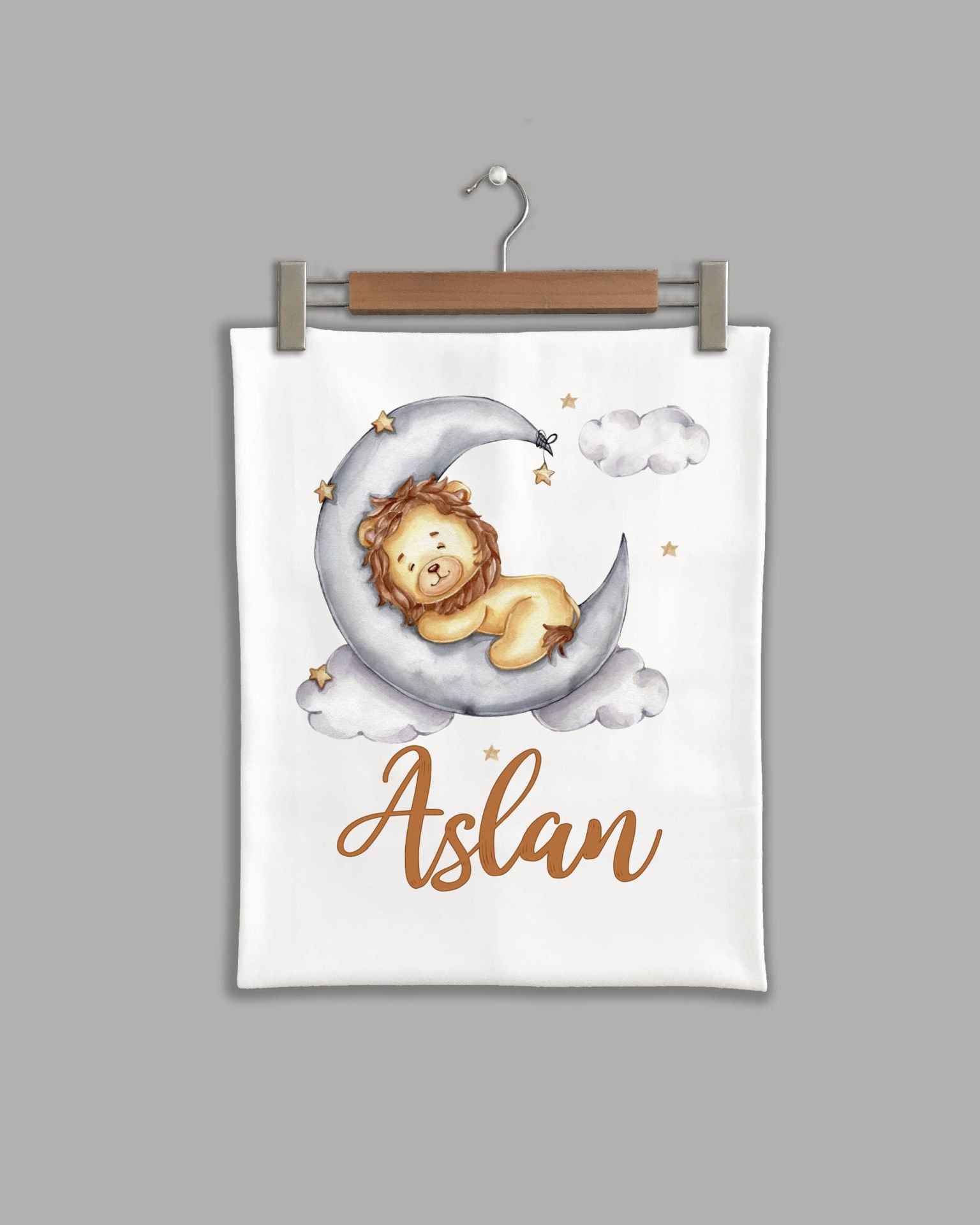 Ay Üstünde Aslan Modeli Organik Battaniye