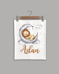 Ay Üstünde Aslan Modeli Organik Battaniye