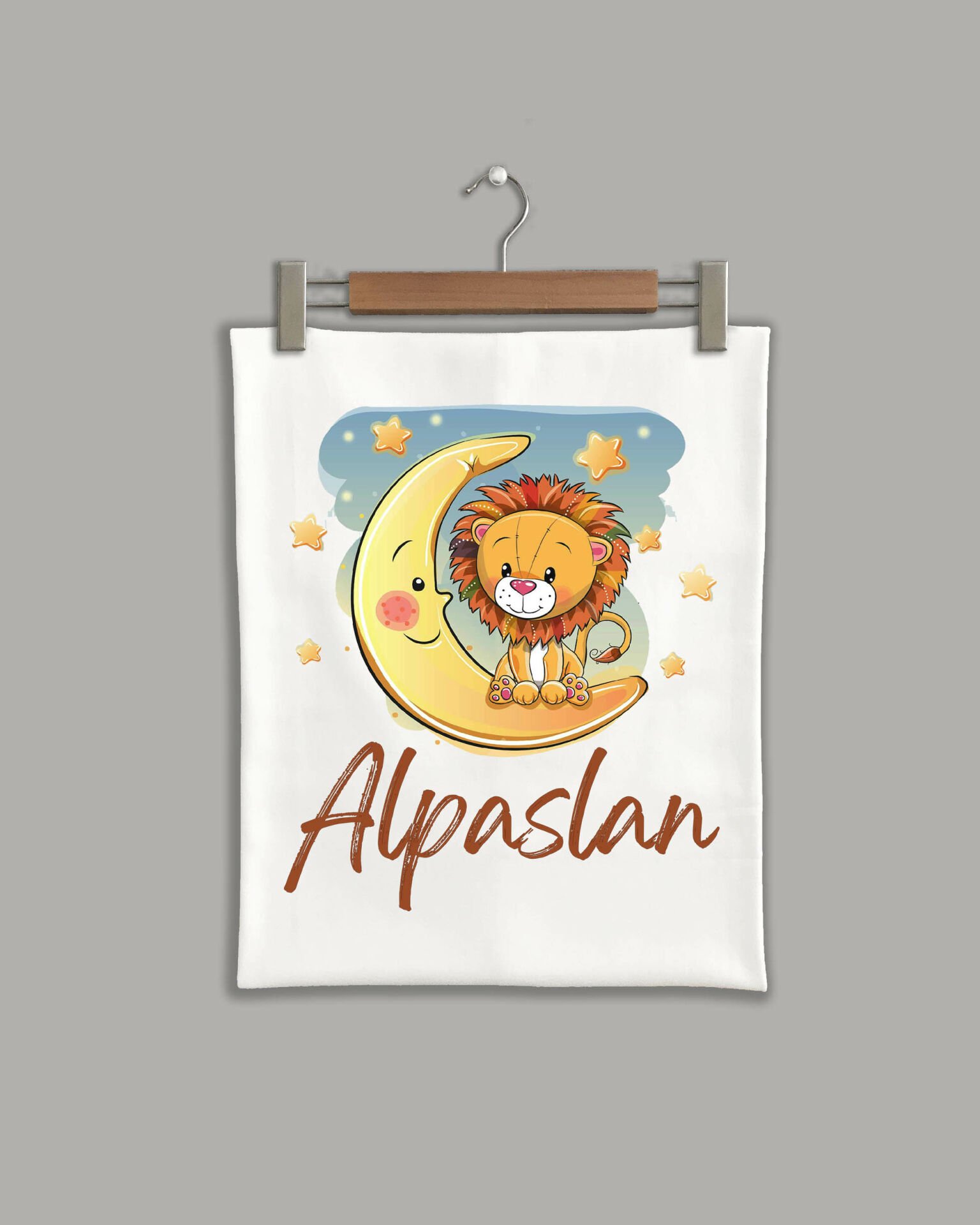 Ay Üstünde Aslan Modeli Organik Battaniye