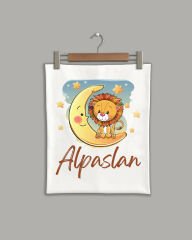 Ay Üstünde Aslan Modeli Organik Battaniye
