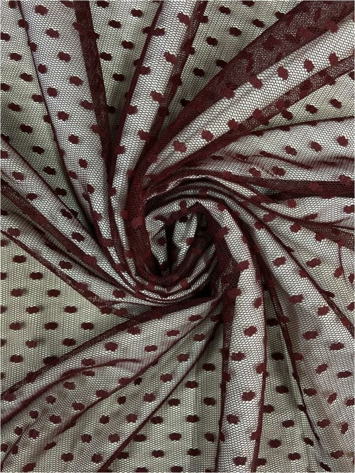 Puantiye Tül 1 Metre Bordo Kumaş (col-05)