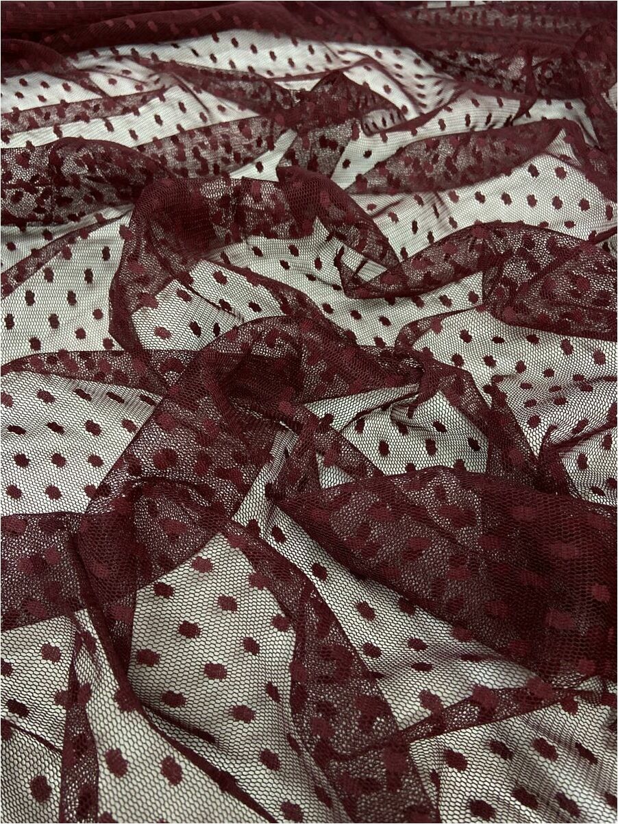 Puantiye Tül 1 Metre Bordo Kumaş (col-05)