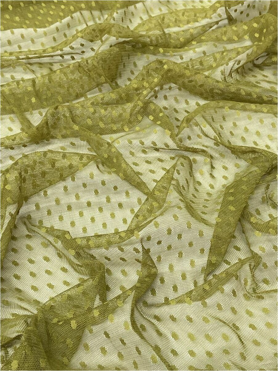 Polka Dot Tulle 1 Meter Khaki Green Fabric (col-25)