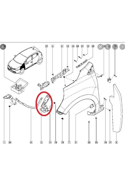 RENAULT CLIO- 4- HB- 16/20; ÖN ÇAMURLUK BAĞLANTI SUPORTU SOL (UÇ KISIM) (SAC) (EAGLE BODY) (Oem No: