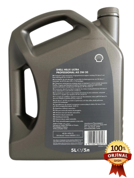 Shell Helix Ultra Professional AG 5W-30 5 Litre Motor Yağı ÜRT:2024