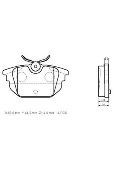 Alfa Romeo 155- 93/97; Arka Fren Balatası (KABLOSUZ)(DİSK)(87X44.2X14)(BRAMAX) 9950865