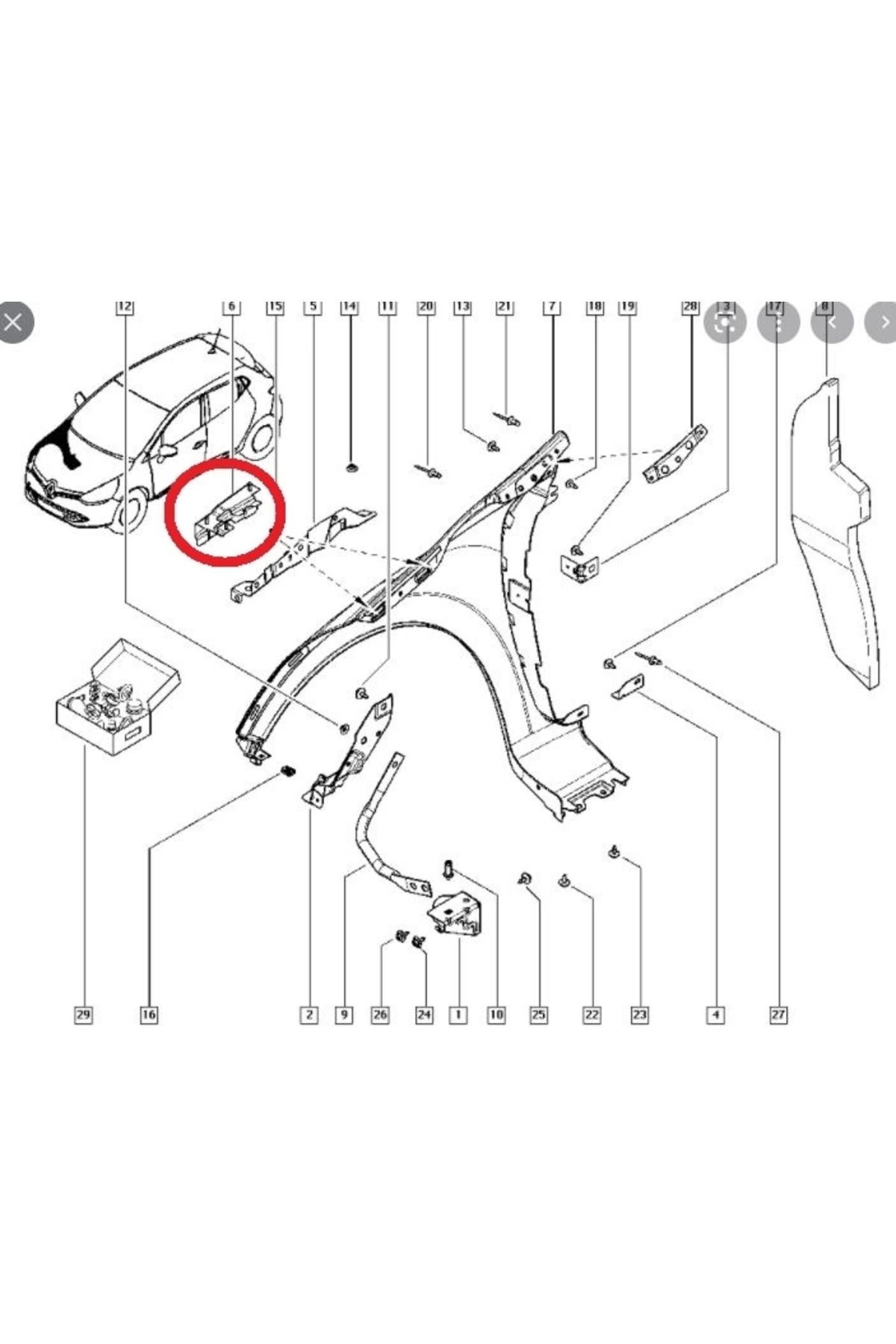 Renault Clıo- 4- Hb- 16/20; Ön Çamurluk Bağlantı Suportu Sağ (ORTA IÇ KISIM) (SAC) (EAGLE BODY) (oe