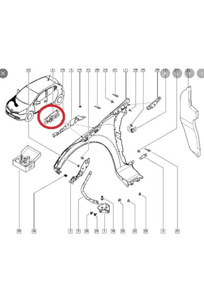 Renault Clıo- 4- Hb- 16/20; Ön Çamurluk Bağlantı Suportu Sağ (ORTA IÇ KISIM) (SAC) (EAGLE BODY) (oe