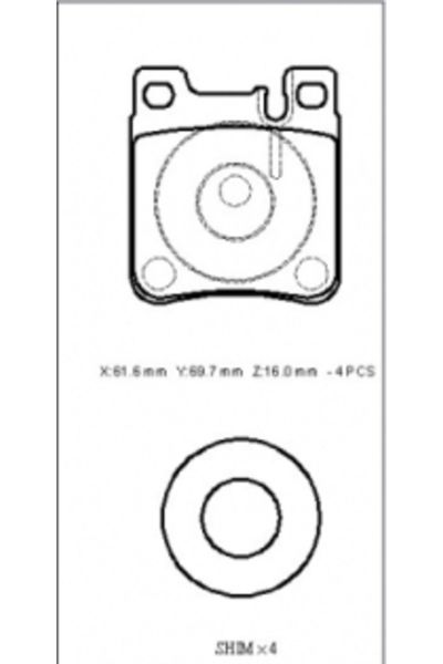 C Class- W208- 98/99; Arka Fren Balatası (KABLOSUZ)(DİSK) (61,6X69,7X16) (FMK)