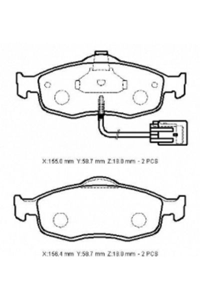 FORD MONDEO- 93/00; ÖN FREN BALATASI (2 KABLOLU) (DİSK) (155X58,7X18/15;6.4X58.7X18) (BRAMAX)