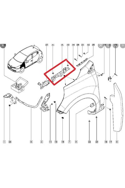 Renault Clıo- Hb- 16/20; Ön Çamurluk Bağlantı Suportu Sol (orta Kısım) (sac)-641356433r