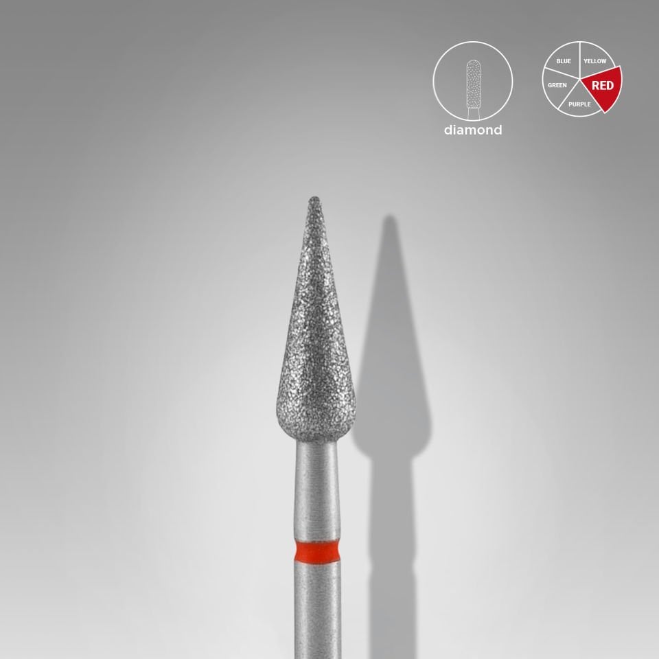 Elmas Sivri Armut Freze, Kırmızı, Çap 4 mm, Çalışma Kısmı 12 mm