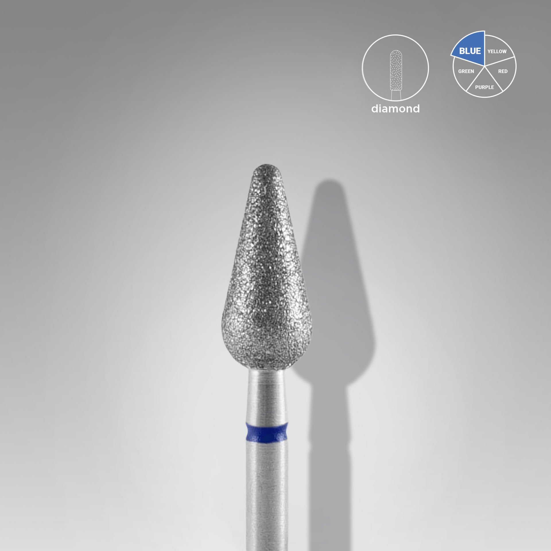 Elmas Yuvarlanmış Armut Freze, Mavi, Çap 5 mm, Çalışma Kısmı 12 mm
